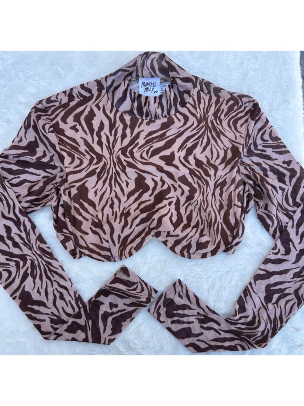 Princess Polly Animal Print Mesh Long Sleeve Underwire Crop‎ Top - 2